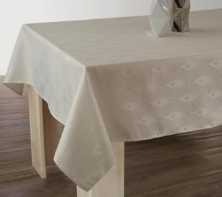 Le linge de Jules Damast-Tischdecke, schmutzabweisend, Ecru – quadratisch 150x150 cm