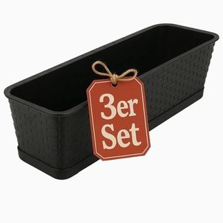 BigDean Blumenkasten mit abnehmbarem Untersetzer Anthrazit 80 cm lang - Balkonkasten (Set, 3 St, Blumenkasten + Untersetzer), Erhöte Ablauflöcher, Stilvoll, Wetterfest, Moderne Optik