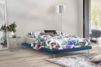 Talamo Italia - Doppelbett Isabella, Festbett aus Stoff mit Füßen, 100 % Made in Italy, geeignet für Matratze 160x190 cm, Blau