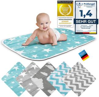 Wickelunterlage Baby Wickelauflage Baby Wickel-Decke Unterlage für Säuglinge und Kleinkinder; atmungsaktiv, waschbar, wiederverwendbar; 50x70 cm (Stern-Blau)