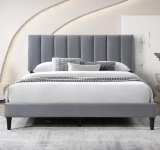 Home Collective Polsterbett 140x200 & 160x200 cm mit Lattenrost und weichem Bezug, Bettgestell (Doppelbett mit gepolstertem Kopfteil, robustes Gestell, hoher Liegekomfort), vertikaler Steppung, 140x200 cm, Grau