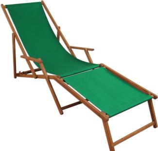 Liegestuhl Sonnenliege grün Fußablage Gartenliege Holz Deckchair Strandstuhl Gartenmöbel 10-304 F