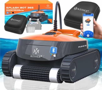 KESSER® Poolroboter für Boden und Wand, Poolsauger bis 100m² Pools & eine leistungsstarke Reinigung, Poolreiniger vollautomatisch mit App-Funktion & Kontrollmodul, Inkl. Abdeckung, Klettermechanismus Anthrazit / Orange, 72 m²