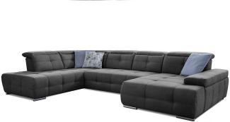 Cavadore Wohnlandschaft Mistrel mit Bettfunktion / Schlafsofa mit leichter Fleckentfernung dank Soft Clean / Geeignet für Haushalte mit Kindern, Haustieren /343 x 77 x 228 / dunkelgrau