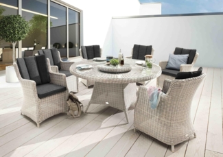 Destiny Garten-Essgruppe LUNA, (19-tlg, 6x Sessel, 1x Tisch, 1x Drehteller, inkl. Auflagen), Aluminium, Polyrattan
