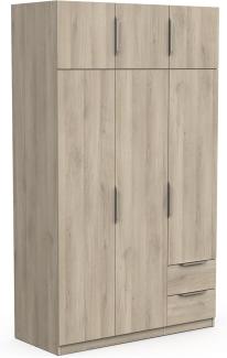 Demeyere Moderner Kleiderschrank, 6 Türen, 5 Einlegeböden, 2 Schubladen, Eiche, Kronberg – 119,4 x 51,1 x 203 cm, Holzwerkstoff