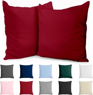 Kissenbezug 65x65 Baumwolle Renforcé (2er-Set) - Burgunderrot - Dicht gewebt mit 57 Fäden/cm² - Kissenbezüge 65x65 cm - Oeko Tex Zertifiziert - Dreamzie