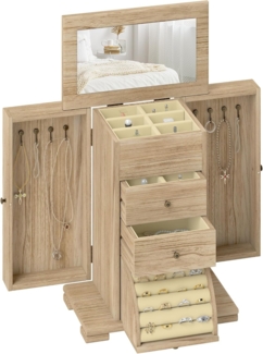 HOMCOM Schmuckkasten Schmuckkästchen mit Spiegel, Schubladen und seitlichen Klapptüren (Schmuckbox, 1 St, Schmuckschatulle), für Ringe, Ohrringe Braun