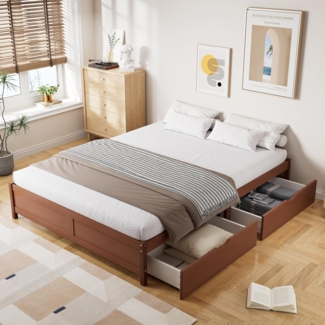 Ball & Cast Einzelbett (140x200 cm) Tagesbett mit Zwei Schubladen, Futonbett mit Kieferrahmen für Erwachsenen und Jugendzimmer, Rotbraun