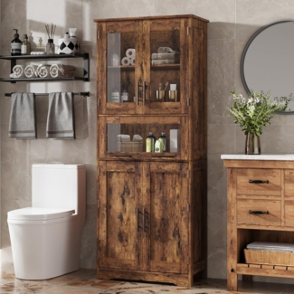 GarveeMore Badezimmerschrank, Badschrank, Badezimmermöbel mit Türen, verstellbare Ablagen, schmaler Aufbewahrungsschrank, Hochschrank für Badezimmer, Wohnzimmer, Küche, Esszimmer