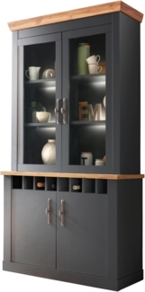 Vitrine Ribera in grau und Eiche Wotan Landhaus 110 x 201 cm
