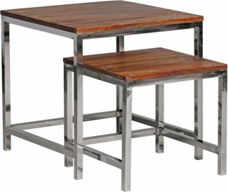 Wohnling Couchtisch JAVA 2er Set Satztisch Metall Beine Sheesham Holz massiv
