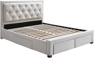 Vente-unique - Polsterbett mit Schubladen - 180 x 200 cm - Stoff - Beige - LEOPOLD