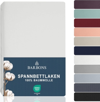 BARBONS Spannbettlaken 120x200 cm - 100% Baumwolle Spannbetttuch Oeko-TEX Zertifiziert Bettlaken Jersey Bettwaren und Bettbezug für Boxspringbett und Dicke Matratzen bis 27 cm - Weiss 120x200