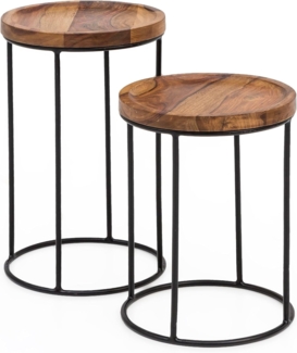 Wohnling Design Satztisch FB51458 Sheesham Metall Beistelltisch 2er Set klein