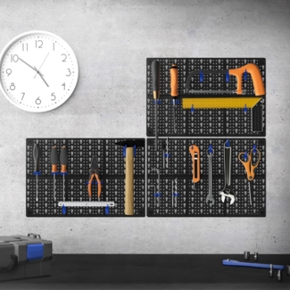 ECD Germany Lochwand Werkzeugwand Werkstatt Lagersystem Werkzeug Wandregal Werkstatthalter, 3-Teilig mit 46 blauen Aufhängern 150x1,7x33cm mit Montagematerial