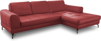 CAVADORE Ledergarnitur Benda/ Großes Ecksofa mit XL-Longchair rechts & Federkern / Inkl. Sitztiefenverstellung / 284 x 87 x 175 / Echtleder: Rot