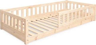 Ehrenkind Kinderbett Bodenbett aus aus massivem Kiefernholz mit Rausfallschutz (Hochwertiges Kinderbett aus FSC zertifziertem Holz / Bodenbett in 90x200, Montessori Kinderbett 90x200cm), Bodenbett 90x200 cm, aus FSC zertifiziertem Holz