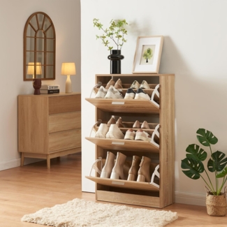 Schuhschrank Sykkylven 103 x 60 x 24 cm mit 3 Klappen Sonoma-Eiche [en. casa]