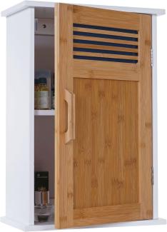 Hängeschrank HWC-A85, Badschrank Wandschrank Bambus, 52x35x21cm weiß