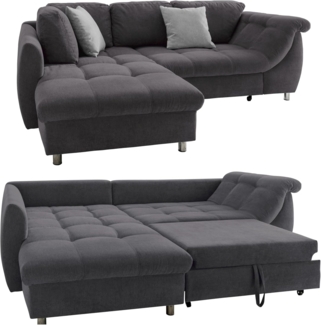 luma-home Ecksofa 17006, mit Bettkasten 250x190 cm, Ottomane links, Bettfunktion, Wellenunterfederung, Mikrofaser Anthrazit