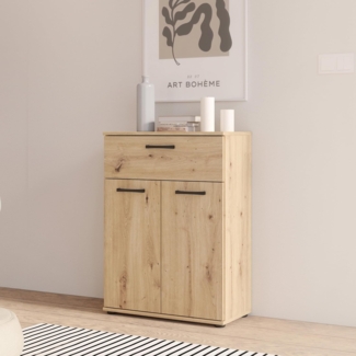 Forte NIKO Kommode 60, Skandi-Kommode, 2-türig, 1 Schublade, Holzwerkstoff, Wohn-/Schlafzimmer, Artisan Eiche Holzdekor, 59,9 cm breit x 81,7 cm hoch x 29,1 cm tief