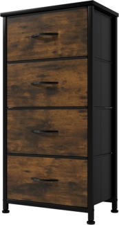 YITAHOME Kommode,Kommode mit 4 Schubladen,Schrank,Stoffschubladen mit Griffen,Metallgestell,Dauerhaft,Rustikal Braun
