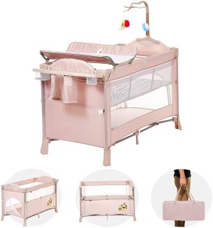 Kinderbett für Neugeborene Babybett Reisebett Baby Stubenwagen mit Rollen Reisebett Baby Wickeltisch Kinderreisebett Babybett mit Wickelkommode (Beige)