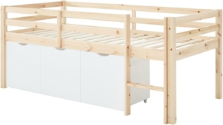 Vente-unique - Halbhohes Bett 90x190 cm – Mit Stauraum – Kiefer & MDF – Natur/Weiß – LANIORI