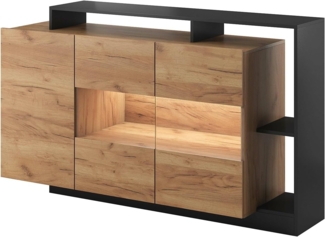 Vente-unique 'IDESIA' Sideboard mit 3 Türen, 3 Ablagen & LED-Beleuchtung, Holzspanplatte anthrazit / naturfarben, 155 x 44 x 93,5 cm