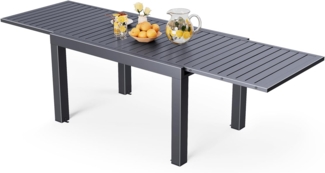 JUMMICO Aluminium Ausziehbarer Gartentisch, 130-260 cm erweiterbar, wetterfest, bis 260 cm verlängerbar, Gartentisch für Balkon, Terrasse, Garten - Grau