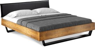 Möbel-Eins CURBY Kufenbett mit Polster-Kopfteil, Material Massivholz, rustikale Altholzoptik, Fichte, Kufen schwarz vintage 200x200 cm Kunstleder Schwarz ohne Steppung