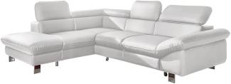 Mivano Ecksofa Driver mit Schlaffunktion und Stauraum / Ledersofa in L-Form mit Ottomane links / Inkl. verstellbare Kopfstützen / 266 x 73 x 214 / Kunstleder weiß