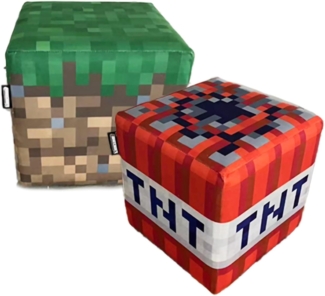 MINECRAFT - Sitzhocker, Pouf, Ottomane, Fußablage, im 2er Set, buntes Minecraft Design