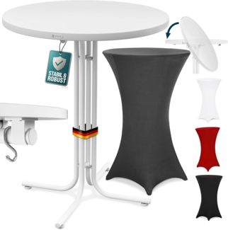 Casaria® Stehtisch mit Husse 80 cm Klappbar Grau Rund Holz Metall Pulverbeschichtet Wetterfest Hoch Set Hochzeit Bistrotisch Bartisch Garten Tisch