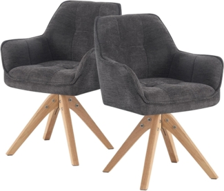 DUBI Möbel Drehstuhl Thomas, 360° drehbar Massivholz Eiche Natur 2er-Set