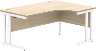 office hippo Robuster Büroschreibtisch, rechter Ecktisch, stark, verlässlich, mit Kabelführung und Doppelstützen, PC-Tisch für Büro oder Zuhause, Kanadische Eichenplatte/Weisses Gestell