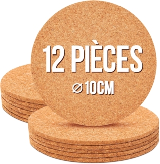 KONZEPT Getränkeuntersetzer Untersetzer Gläser Korkuntersetzer Rund, Glas Untersetzer-Set, 10cm, Zubehör für Glas, Becher, Packung, 12-tlg, Korkuntersetzer, Rund