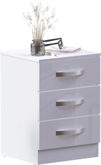 Amazon-Marke: Movian Rechteckig Hochglanz Nachtschränkchen mit 3 Schubladen, Weiß, 56 x 40 x 36 cm