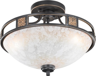 Rustikale LED Deckenleuchte Rostoptik mit Glasschirm Alabasterfarben Ø 42cm