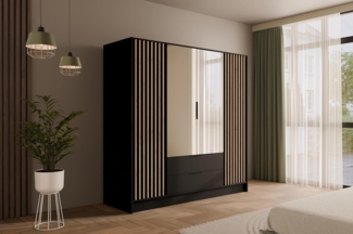 ALTDECOR Drehtürenschrank NELIA (Kleiderschrank Garderobenschrank mit viel Stauraum, Moderner Schrank) Vielseitiger Drehtürenschrank mit Spiegeltüren Spiegel Lamellen