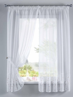 Gardinenbox Gardine, Stangendurchzug (2 St), transparent, Voile, PUNKT Stickerei Gardinen Set 2 Tlg. Raffhalter Tunneldurchzug Gardinen
