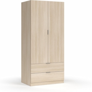 Dmora - Garderobe Burbank, Schlafzimmerschrank mit 2 Türen und 2 Schubladen, Schlafzimmermöbel mit Kleiderstange, cm 81x52h180, Eiche