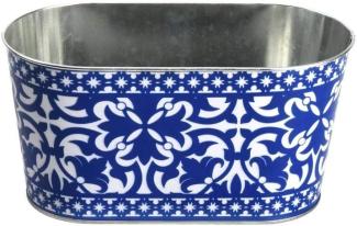 Pflanzentopf Blumentopf Blumenschale oval blau-weißes Design 2 Stück Rivanto