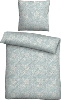 Traumhaft schlafen - Castell - Markenbettwäsche 0020728 Baumwoll Seersucker Bettwäsche BLÜMCHEN, eisblau, 1x 135x200 cm + 1x 80x80 cm