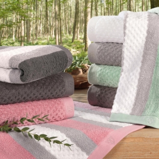 Ross Walk-Frottier Handtücher Harmony Streifenfond|Duschtuch 70x140 cm| salbeiRoss Walk-Frottier Handtücher Harmony Streifenfond