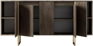 Dmora - Kommode Betel, Wohnzimmerbuffet, Wohnzimmer-Sideboard, Moderne Küchen-Speisekammer, 160x35h80 cm, Walnuss und Gold