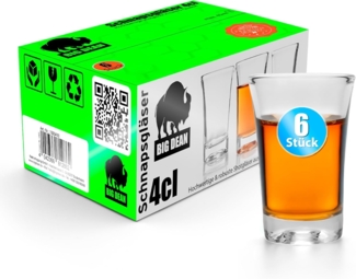 BigDean 6 Stück Schnapsgläser 4cl – Shotgläser in Gastro-Qualität & Geschenkbox