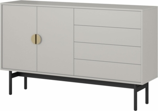 Selsey Kommode Aufbewahrungsschrank 2 Türen 4 Schubladen Schrank Schubladenschrank Push to Open 154 cm Stoon Graubeige