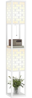 HOMCOM Stehlampe moderne Stehleuchte mit Regalen, Fußschalter und Zugkette, ohne Leuchtmittel, für Wohnzimmer, Schlafzimmer, Weiß